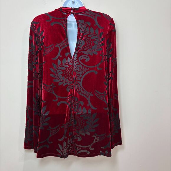 Karlie Red Burnout Velvet Top Women M Neck Cutout Floral Dark Fairy Romantic - Picture 5 of 9
